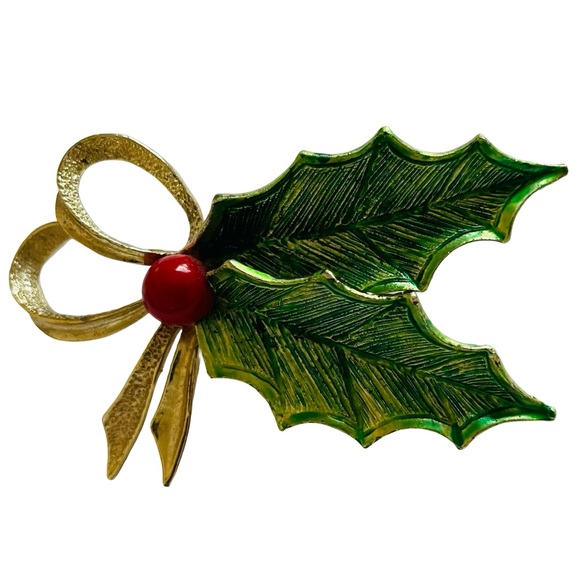 Gerry’s Other - Vintage Signed Gerry’s Holly Leaf Christmas Brooch